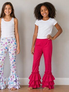 Pink Print Ruffle Hem Boutique Leggings Girls